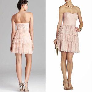 BCBG 3 TIERED STRAPLESS LACE PARTY DRESS